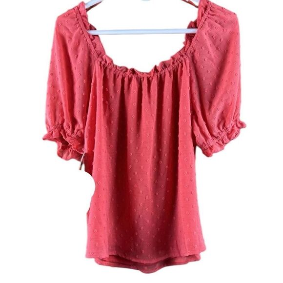 Cece Pink Puff Sleeve Textured Dots Blouse Size Large bohemian Fairycore EUC - Picture 1 of 6